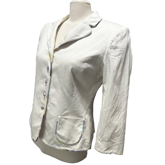 Stresa Collared Purple Button Cotton Blazer Sz 8 (Medium) Womens Cream Floral Ta - Picture 3 of 10